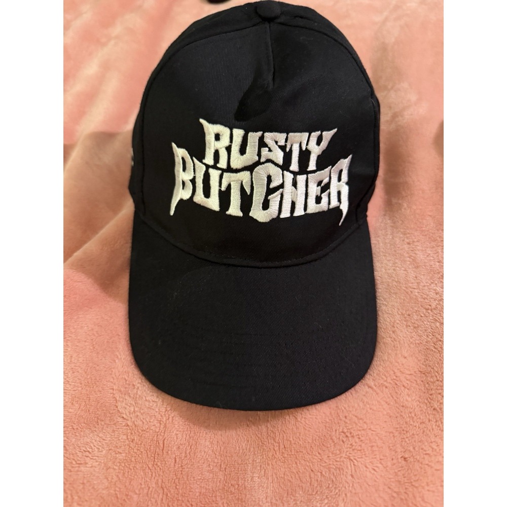 Rusty Butcher Snapback Hat Black Chain Embroidered Logo Cap Motorcycle NWOT